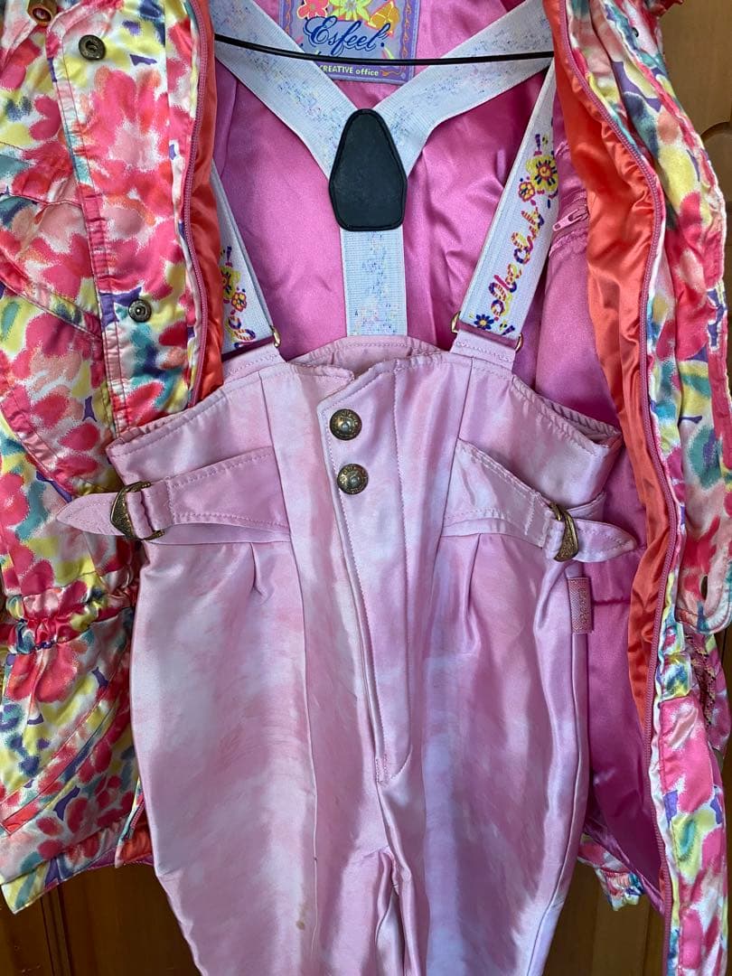 レディースM　90年代初期　スキーウェア　花柄　ピンク　上下　下のみジャパーナ