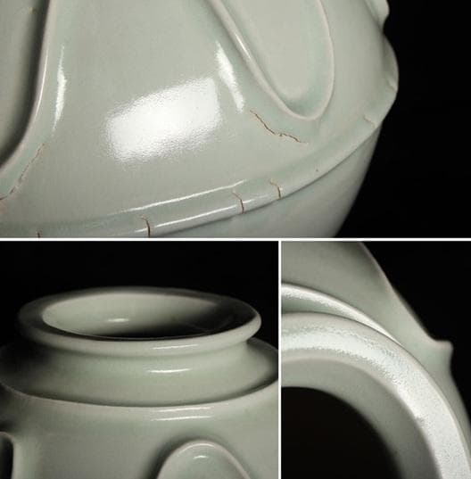 瀧田項一 「 白磁貼文大壺 」 花入 花器　共箱有