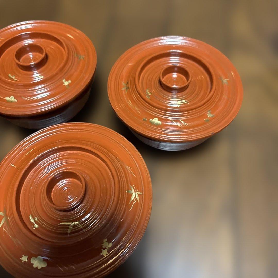 期間限定最終処分特価　逸品明治輪島の作品　蓋裏霊芝模様汁物椀煮物椀五客セット上品