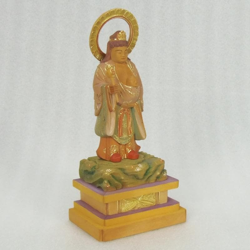 中間決算大特価優しいお顔★桧材 子安鬼子母神3.5寸 淡彩色★約21.5cm