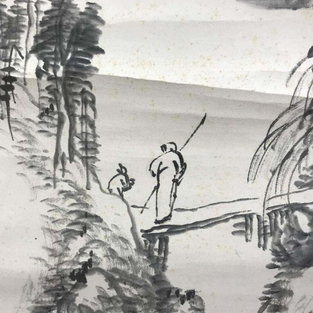 【真作】児玉果亭/皆渓訪友画賛/山水図/掛軸☆宝船☆AD-591