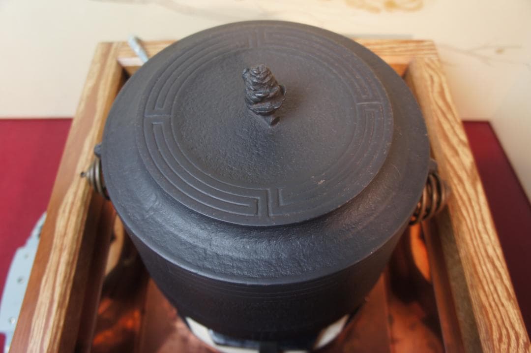 fusa☆桑色置炉 姥口釜 唐銅蓋 炉用600W炭型電熱器送料込み