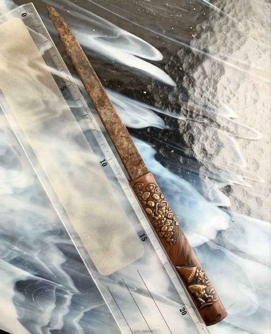 小柄小刀　傘に簑・雨模様図小柄袋　刀装具