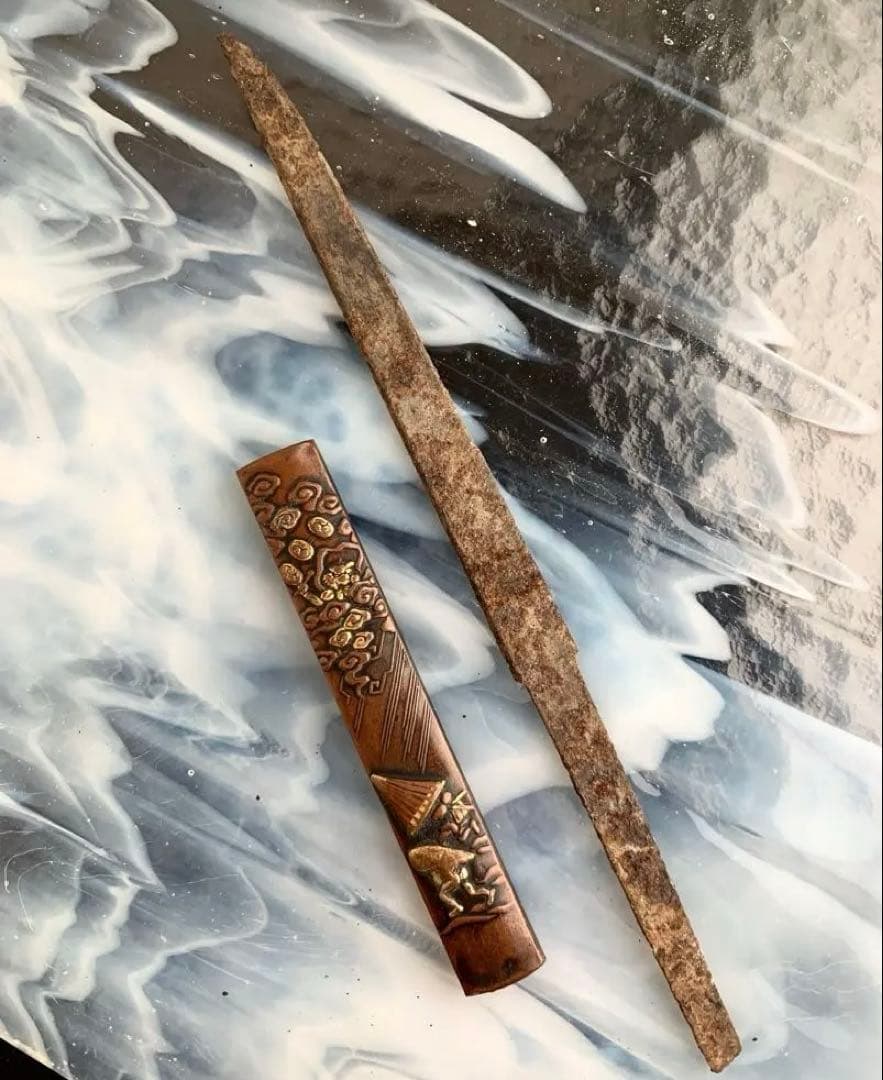 小柄小刀　傘に簑・雨模様図小柄袋　刀装具