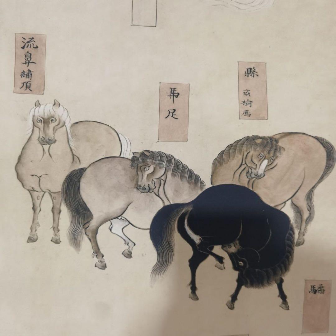 【特価・四条屏】李伯时 馬相図 中国絵画 四条屏 掛け軸 床の間・和室・玄関