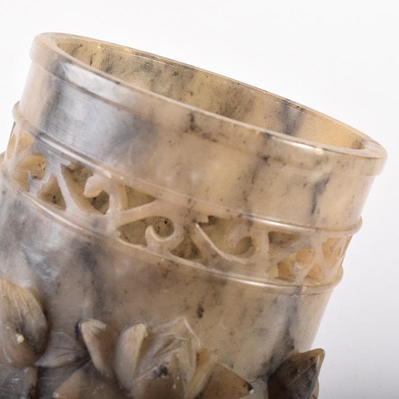 中国　玉石彫刻　蓮刻　玉器　筆筒　二点まとめて　C　R7634