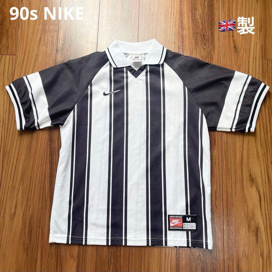 90s NIKE ゲームシャツ 白黒 M madeinUK サッカーNIKE