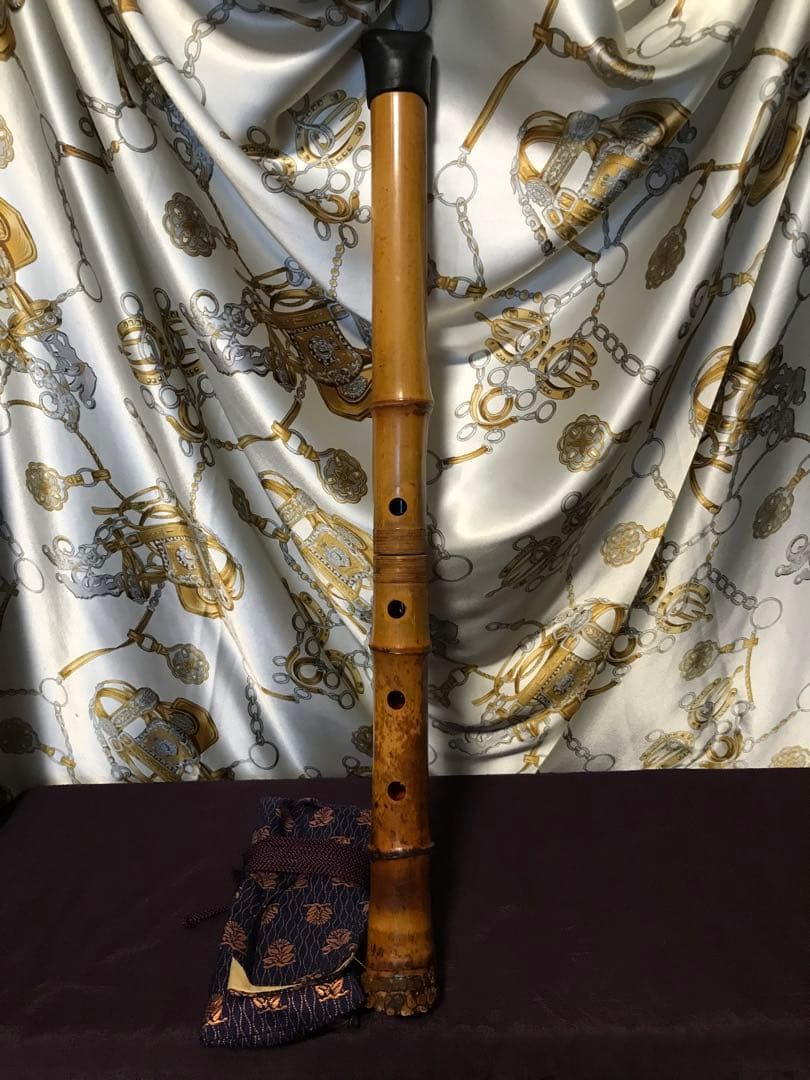 ⭐️尺八　琴古流　竹○？(2印)在銘　約58センチ　唄口キャップ,袋　古い尺八