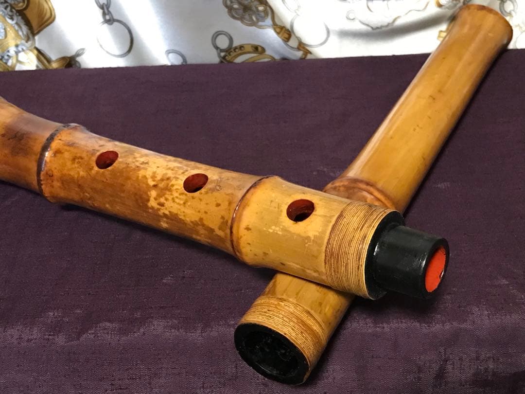 ⭐️尺八　琴古流　竹○？(2印)在銘　約58センチ　唄口キャップ,袋　古い尺八