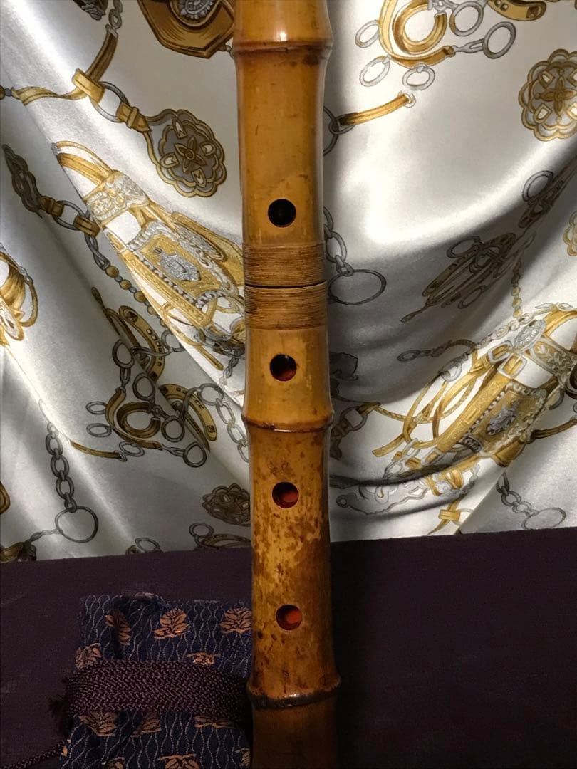 ⭐️尺八　琴古流　竹○？(2印)在銘　約58センチ　唄口キャップ,袋　古い尺八