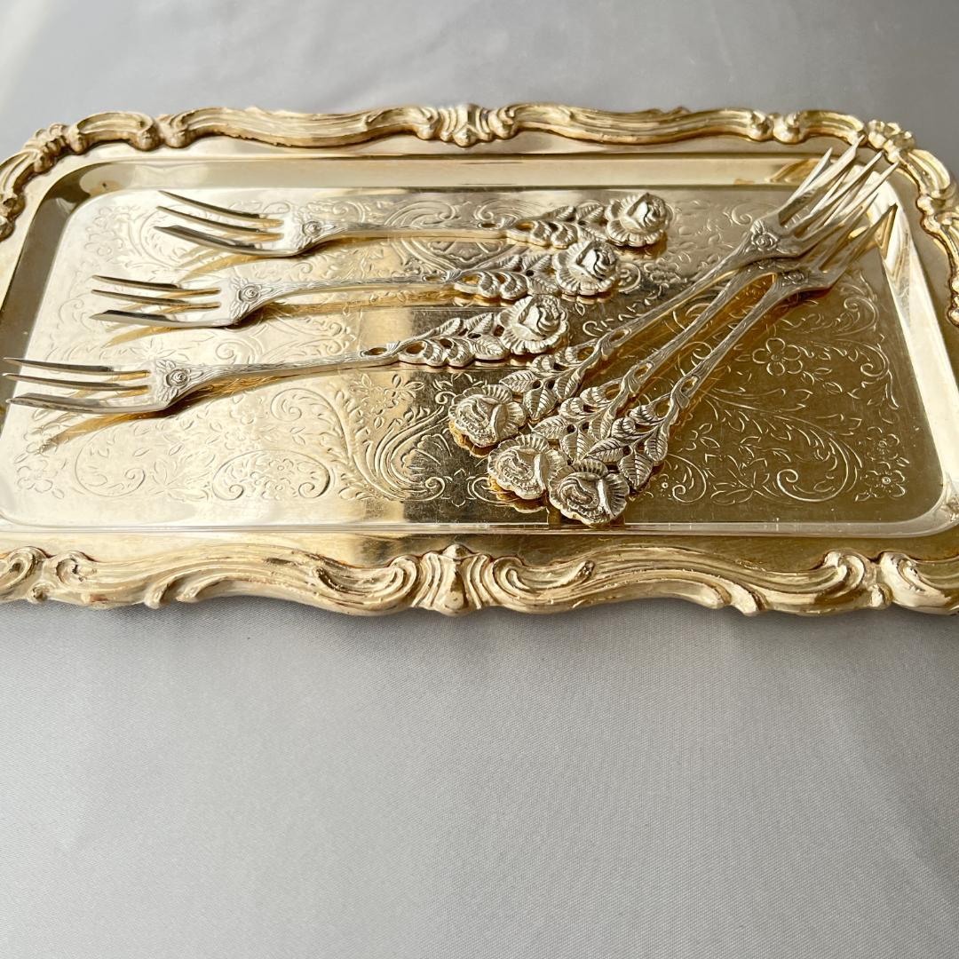 【ANTICO】 ヒルデスハイムローズ ケーキフォーク 6本【純銀】 12cm