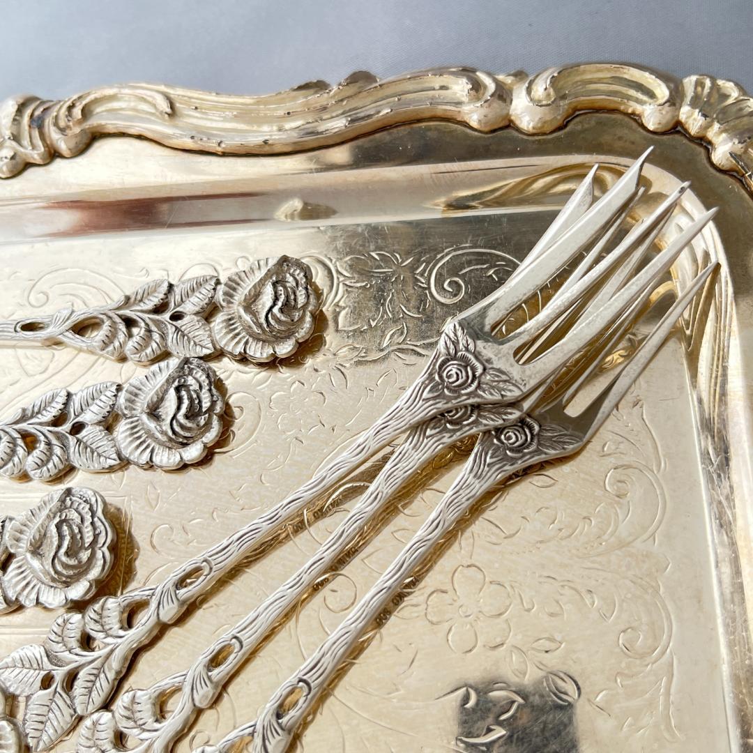 【ANTICO】 ヒルデスハイムローズ ケーキフォーク 6本【純銀】 12cm