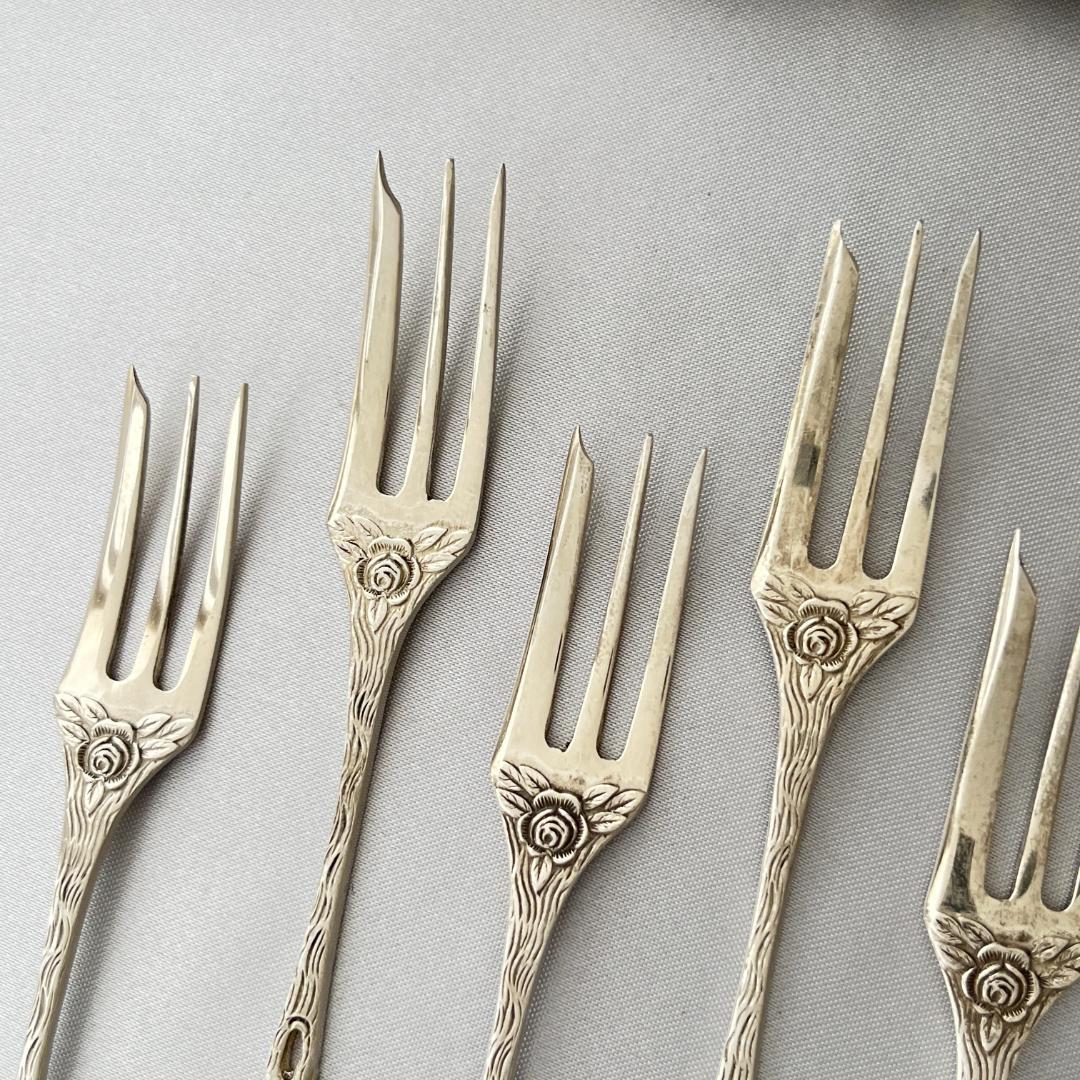 【ANTICO】 ヒルデスハイムローズ ケーキフォーク 6本【純銀】 12cm