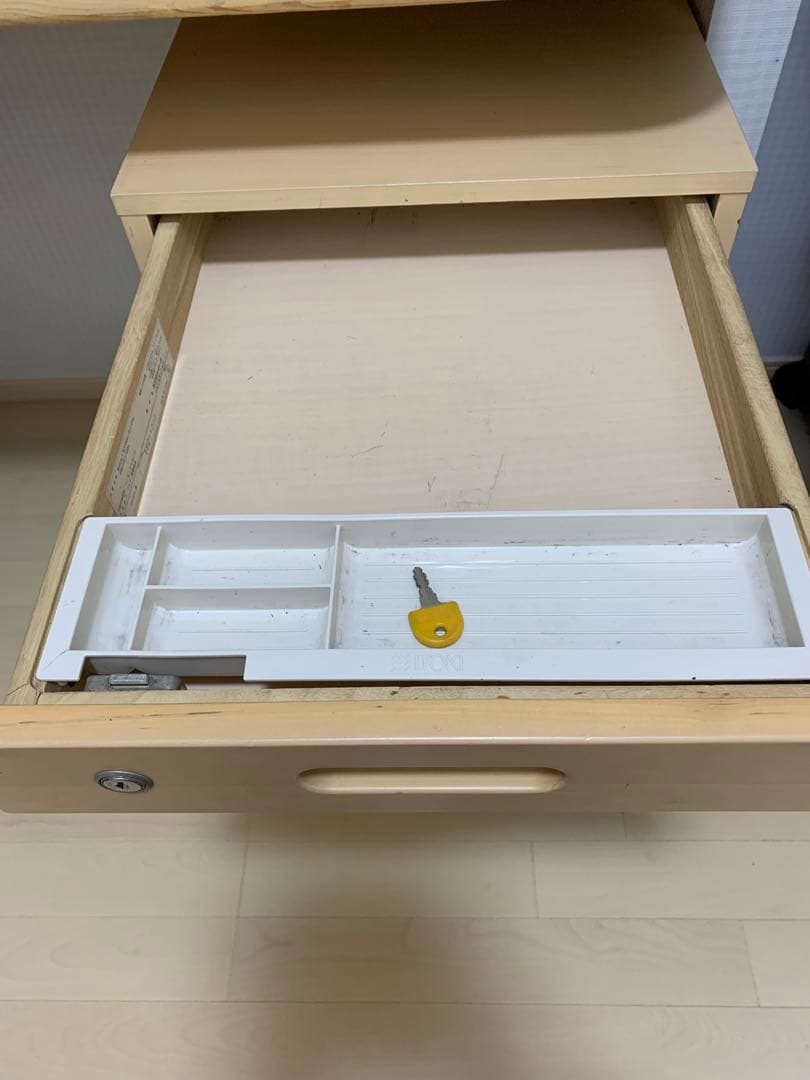 ナチュラル木製オフィスワゴン 3段引き出し 鍵付き