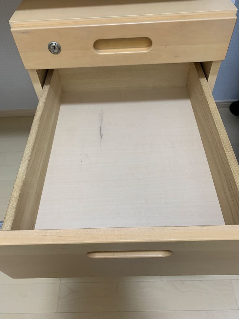 ナチュラル木製オフィスワゴン 3段引き出し 鍵付き