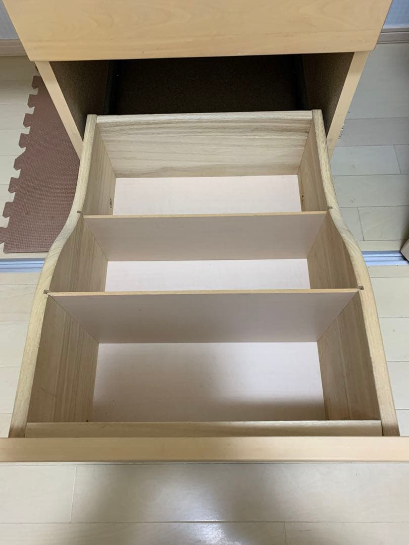 ナチュラル木製オフィスワゴン 3段引き出し 鍵付き