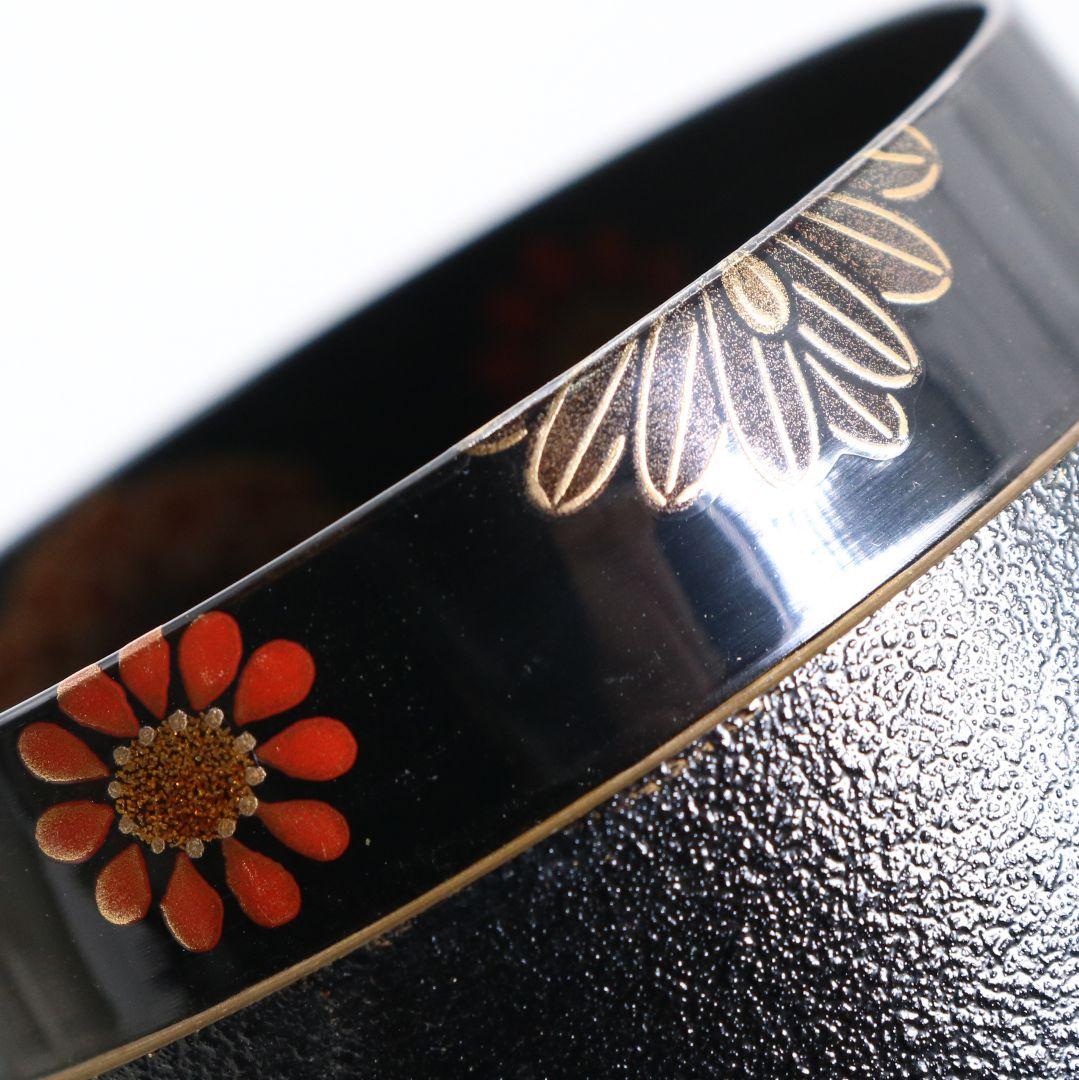 古川治樹作 乾漆 菊蒔絵 大棗 花蒔絵 茶道具 共箱　V948　N8