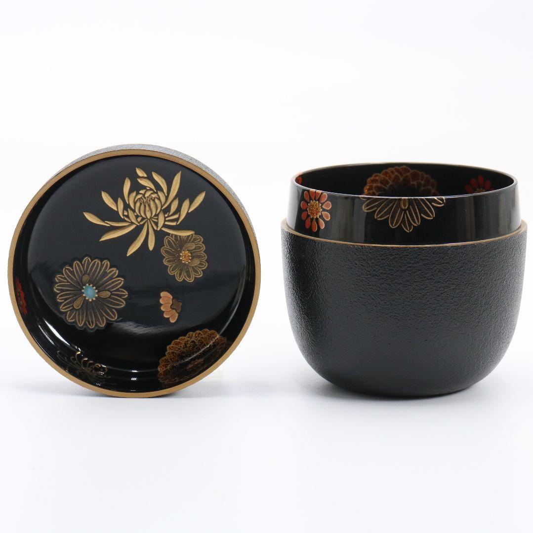 古川治樹作 乾漆 菊蒔絵 大棗 花蒔絵 茶道具 共箱　V948　N8