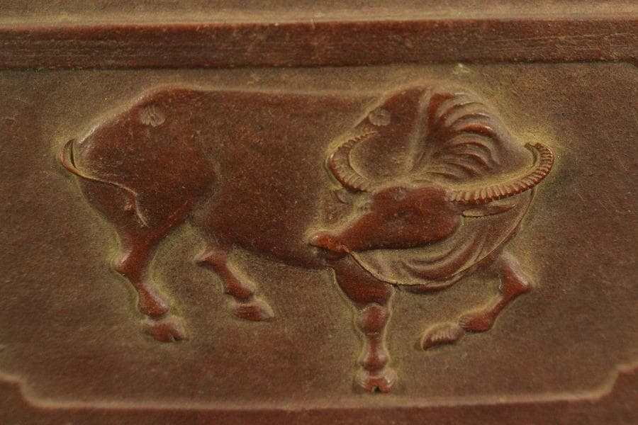 中国美術 朱泥 植木鉢 花盆 鐵画軒製 在銘 四方形 輪花形 一対(HA527)