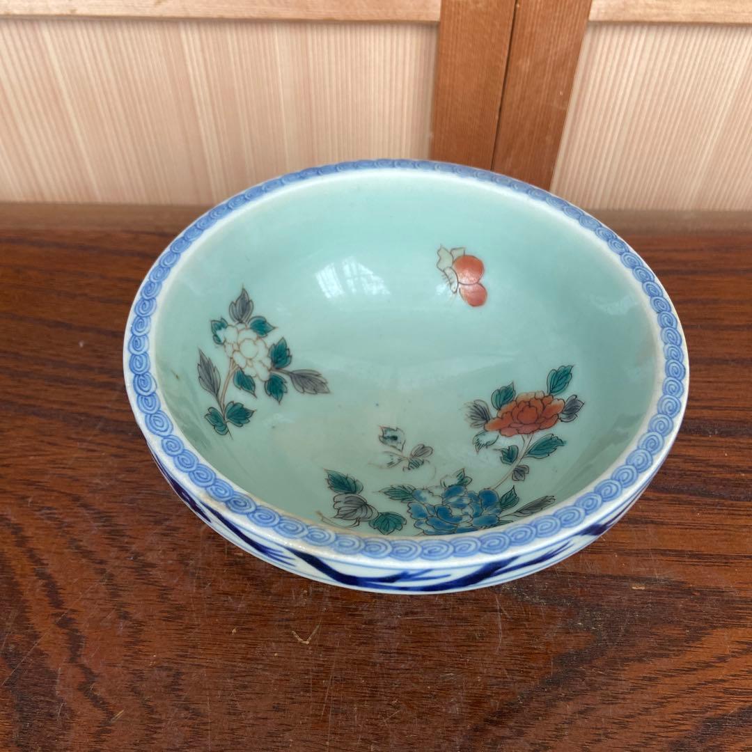 古伊万里色絵折枝牡丹文玉縁鉢 江戸時代