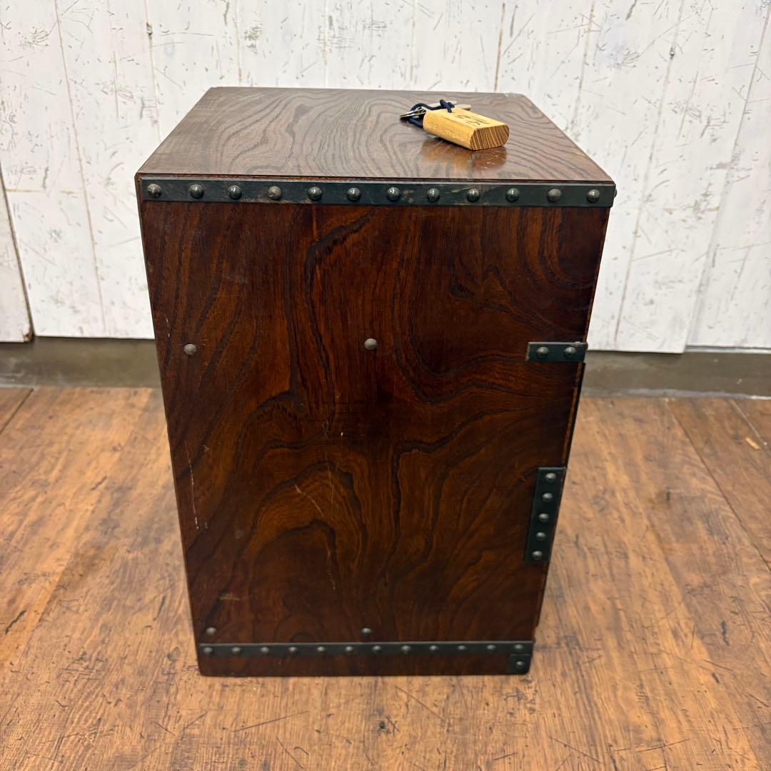 アンティーク 古道具 木製 船箪笥 銭箱 銭函 薬箱 ビンテージ 鍵付き 古家具