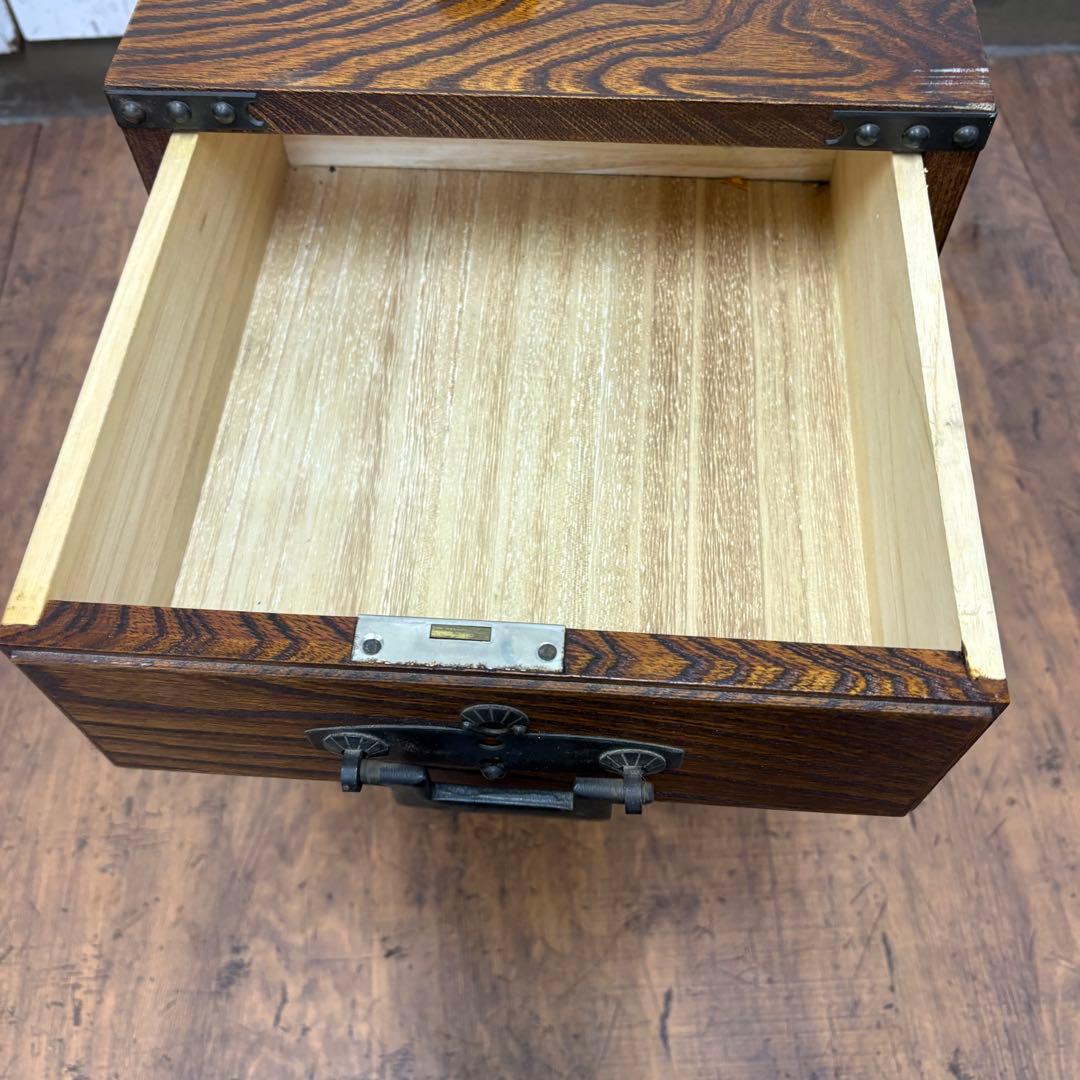 アンティーク 古道具 木製 船箪笥 銭箱 銭函 薬箱 ビンテージ 鍵付き 古家具