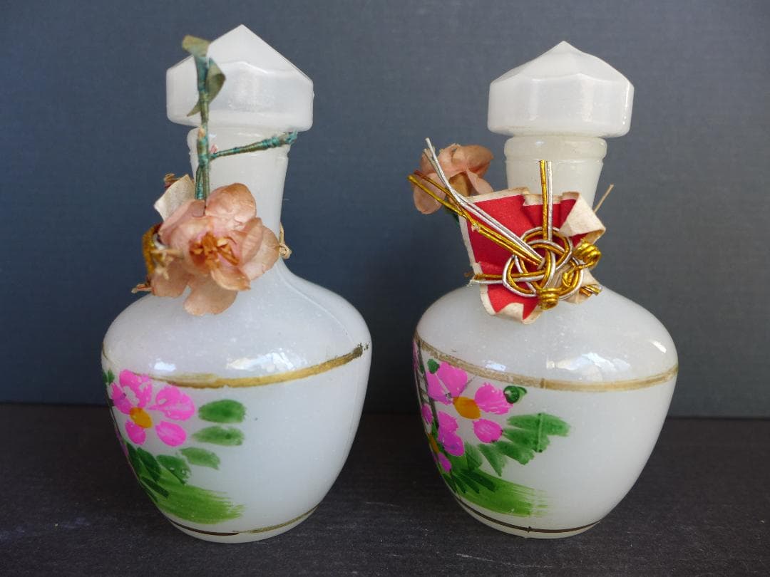 レア　時代物　戦前　御雛様道具　白酒入れ徳利　乳白ガラス　2点一対　箱付　レトロ