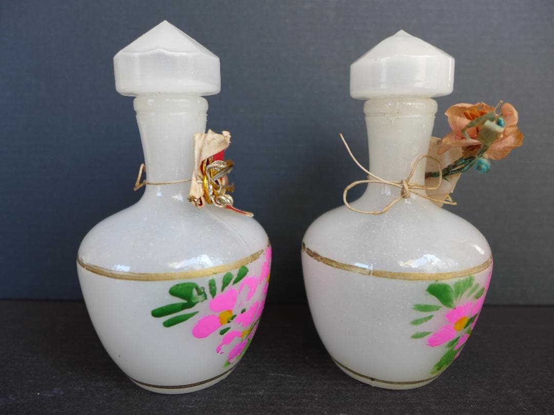 レア　時代物　戦前　御雛様道具　白酒入れ徳利　乳白ガラス　2点一対　箱付　レトロ