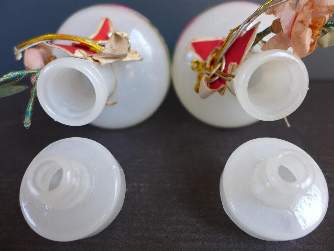 レア　時代物　戦前　御雛様道具　白酒入れ徳利　乳白ガラス　2点一対　箱付　レトロ