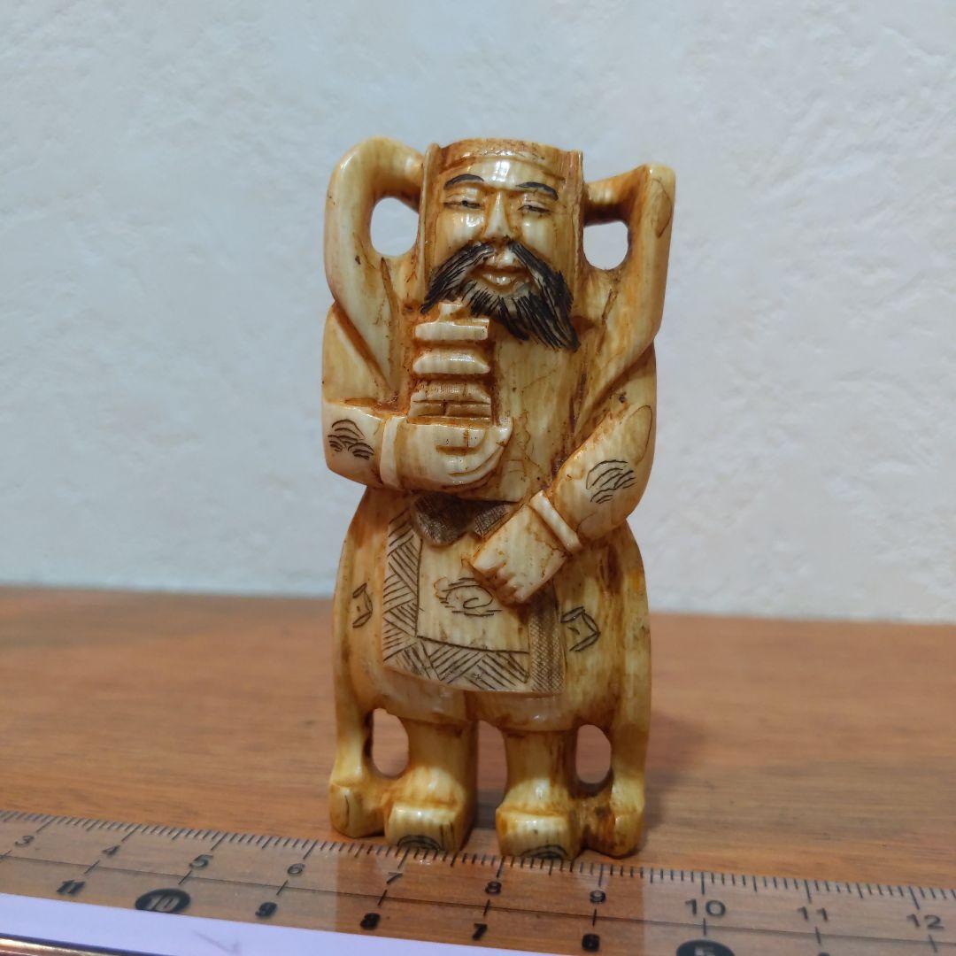 時代提げ物 七福神根付 天然素材 在銘【毘沙門天】高さ約7.5cm 重さ約56ｇ