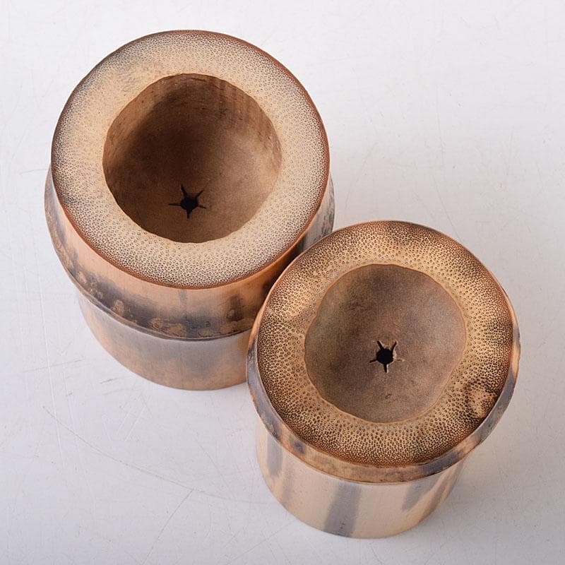 茶道具　弥三郎作　古竹　蓋置　一双　共布　書付極め箱　V　R8685