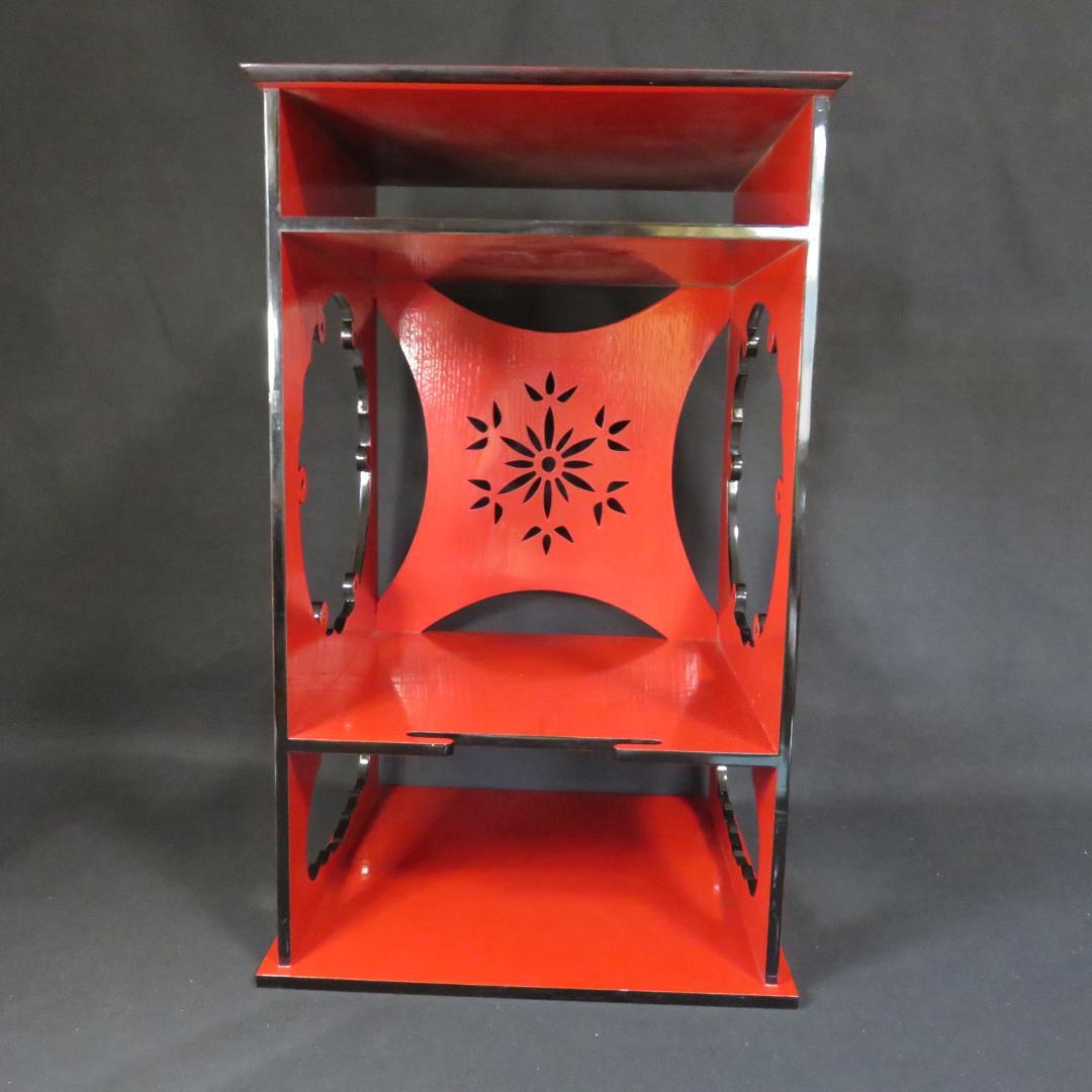 茶棚 朱塗 爪黒 雪輪棚 茶道具 漆器 飾り棚 漆塗 木製