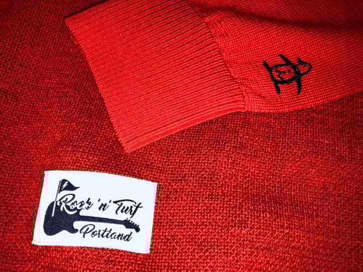 289マンシングウェア◆セーター 長袖ニット Mサイズ 赤x黒系レッドxブラック