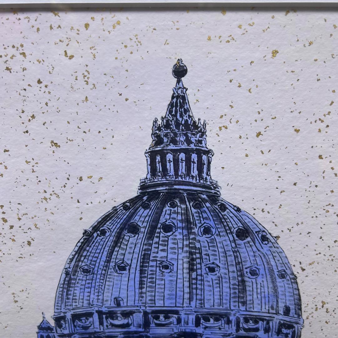 ▽Bi1082 満田彗峰 作 イタリア ヴァチカン 絵画 額装 日本画家