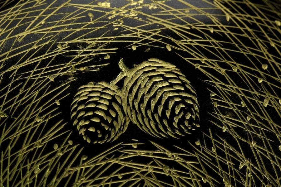 茶道具 沈金 松葉紋 棗 半洲作 共箱 美品(K-LC702)