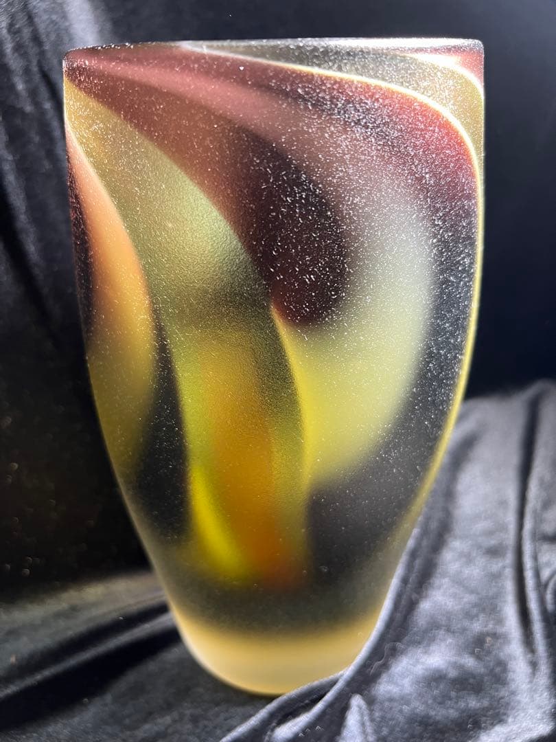 アンティーク 希少時代物昭高級ガラス側梨地加工花瓶ガラス23.5x11.5cm