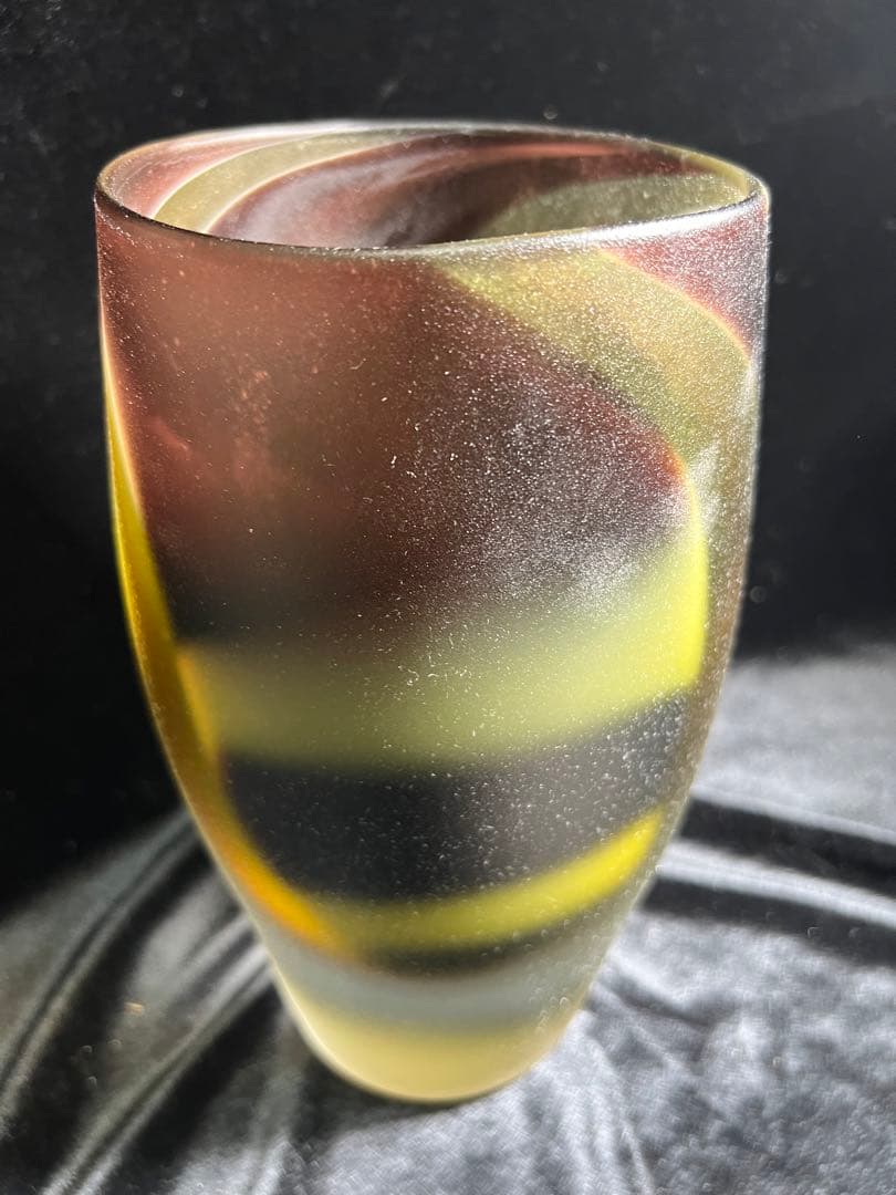 アンティーク 希少時代物昭高級ガラス側梨地加工花瓶ガラス23.5x11.5cm