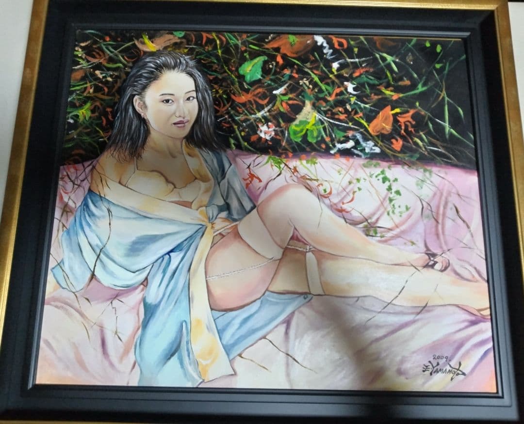 絵画、油彩10F、裸婦、美人画、山本英二、寝室k、真作、新品額縁付き、高塚省吾。
