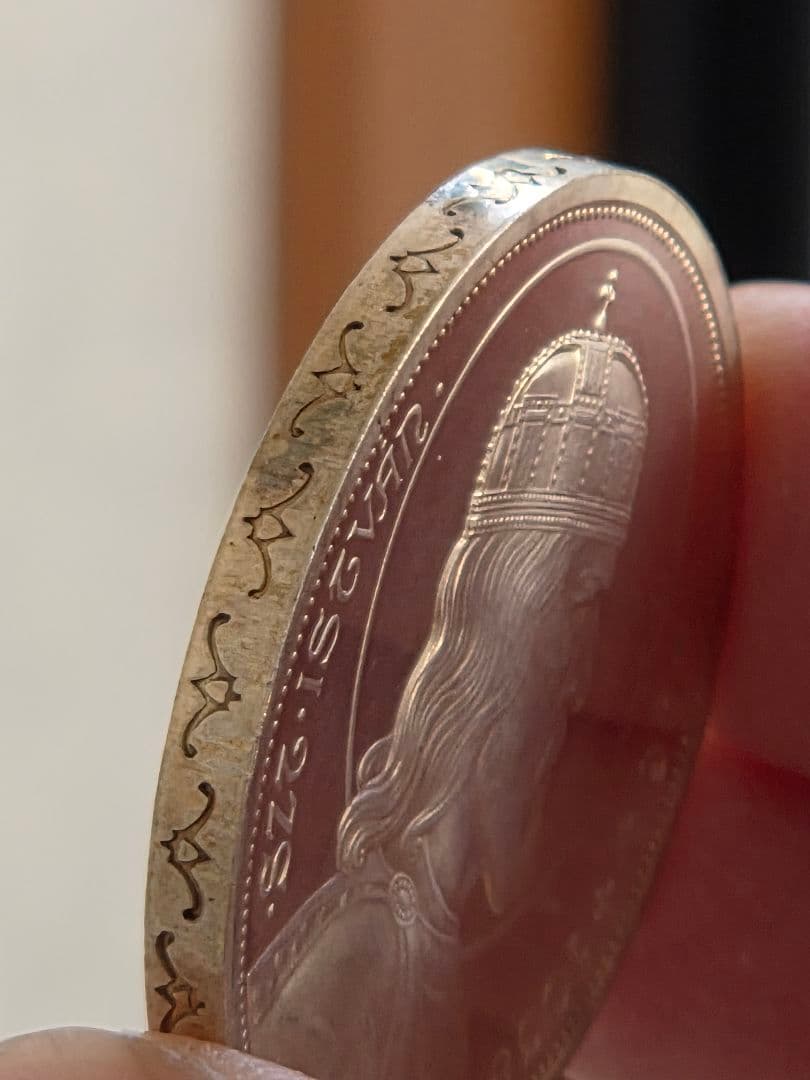 ハンガリー王国　イシュトヴァーン1世逝去1000年記念　5ペンゴ銀貨　1938