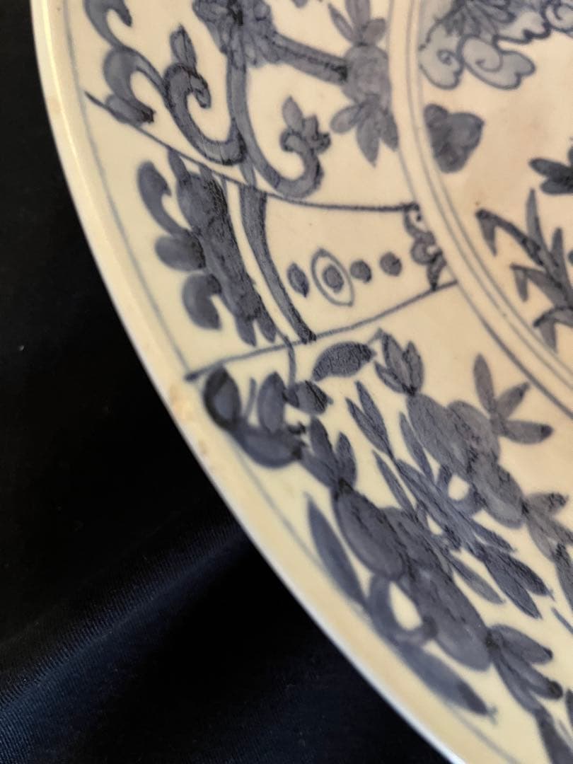 激レア！中国 明 呉須大皿径38cm 野趣溢れる民窯の豪快さがいい