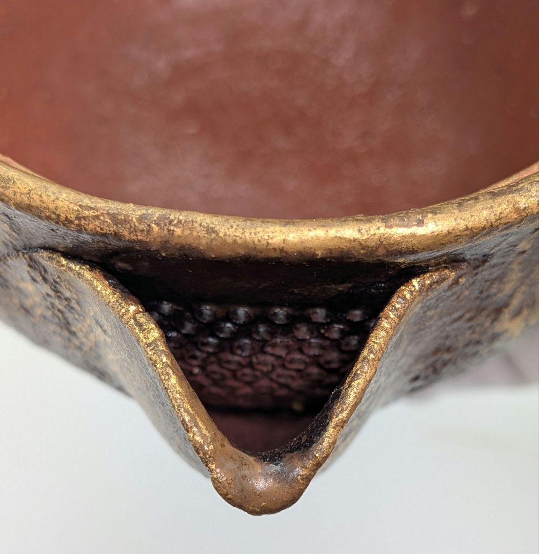 鈴木篤夫 備前焼 金彩備前桃摘宝瓶 四方桟共箱共布栞 手造り宝瓶 煎茶道具 モモ