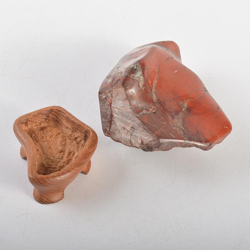 鑑賞石　天然石　佐渡赤玉石　赤石　置物　唐木台付　6331