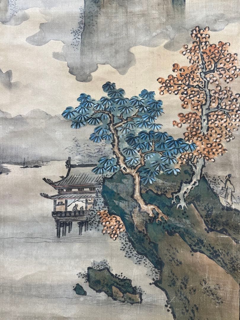 谷文弍筆　青緑山水　絹本肉筆　古美術　送料込み250502