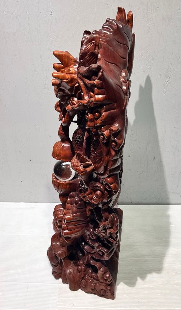 一点もの　開運 龍神 龍 木彫り 双龍 置き物　昇り龍　インテリア　工芸品