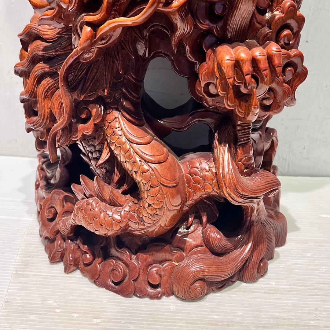 一点もの　開運 龍神 龍 木彫り 双龍 置き物　昇り龍　インテリア　工芸品
