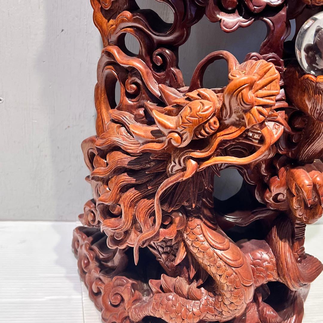 一点もの　開運 龍神 龍 木彫り 双龍 置き物　昇り龍　インテリア　工芸品