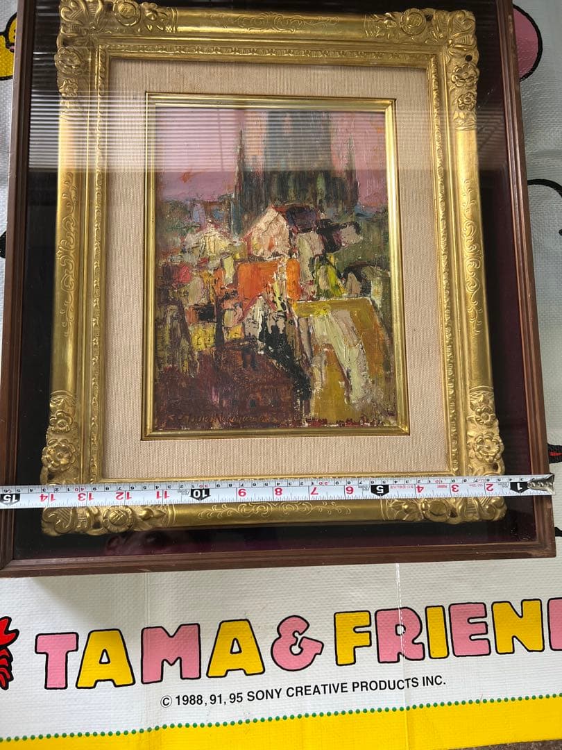 真作（中山節子)抽象油彩画 F. S. M. N. 金色フレーム