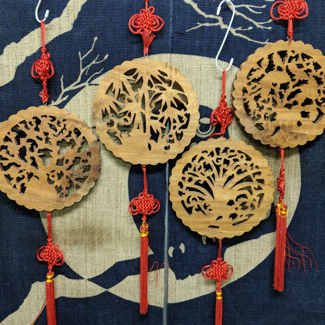 今だけ値下げします!　　　　　　　　　　　リリーフ木彫り壁掛け　4点セット