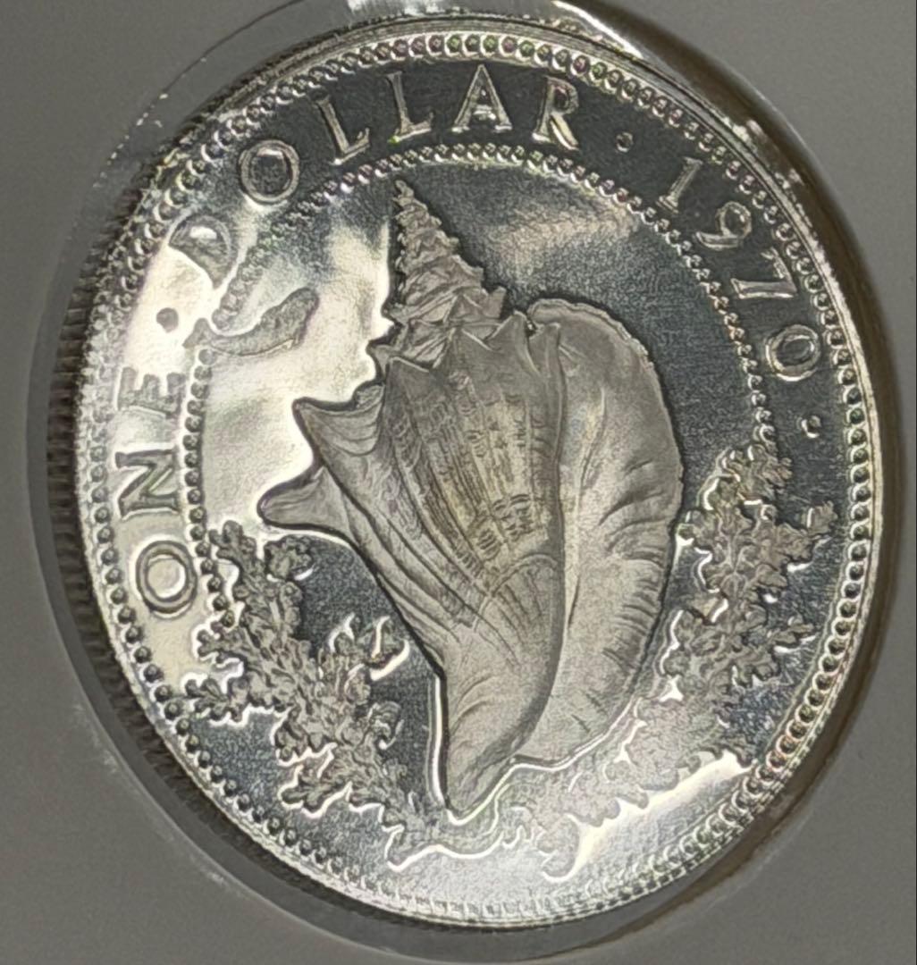 バハマ諸島1970年エリザベス2世 ほら貝プルーフ1ドル型貨（未使用）