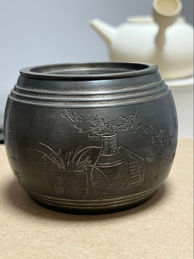 時代物 茶道具 在銘 建水 錫 ？唐物 古玩 古美術